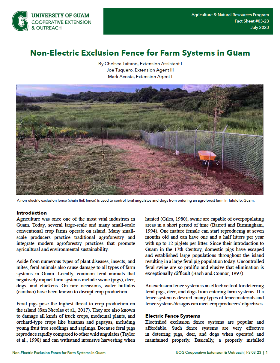 Click here to view the Non-Electric Exclusion Fence for Farm Systems in Guam fact sheet