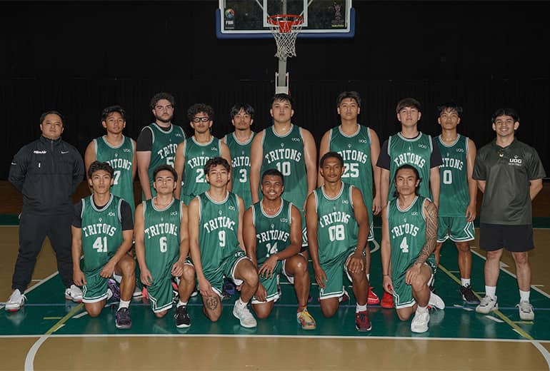 UOG Tritons mens’ basketball team pose for a group photo