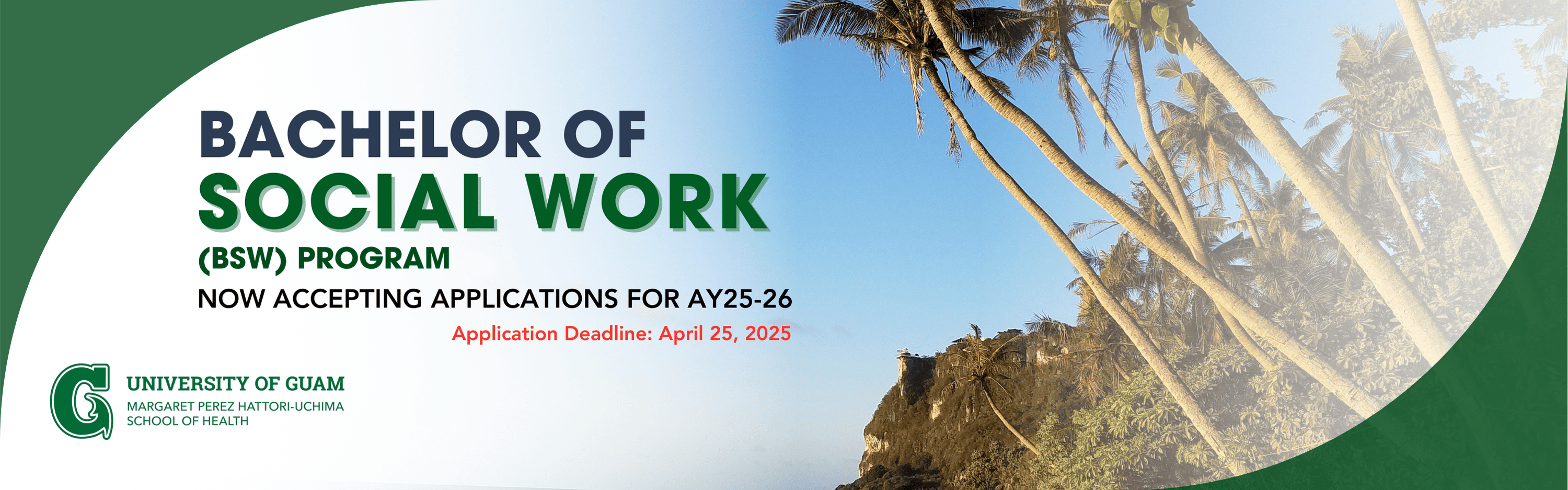 Apply now! Accepting applications for the BSW program until April 25, 2025. Open to pre-BSW major students with completed requirements. Click to learn more.